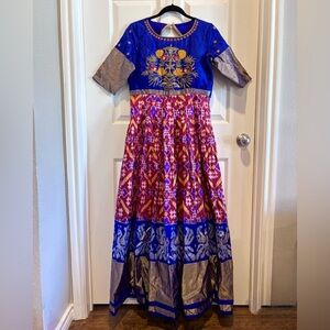Indian Pochampally Ikat Frock Gown Dress Traditional Festive Beaded Embroidered